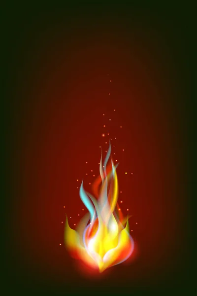 Εικονογράφηση διάνυσμα ρεαλιστική φωτιά απομονωμένη σε σκούρο φόντο. — Διανυσματικό Αρχείο