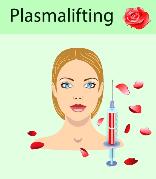 Kosmetika och skönhet vektorillustration. Vacker kvinna med plasma lyft injektion — Stock vektor
