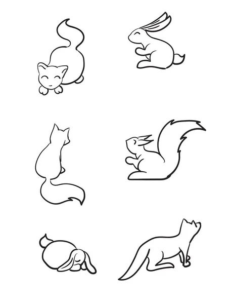 Vector conjunto de animales lindos. ilustración dibujada a mano de dibujos animados — Archivo Imágenes Vectoriales