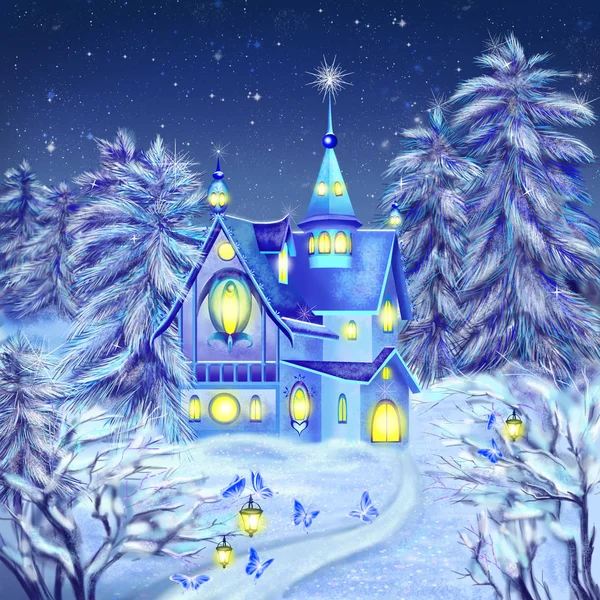 Fairytale orman ve bir kale çizilmiş çizimi uzat