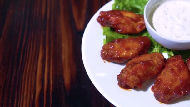 Delicious Grilled Chicken Wings Restaurant Stock Video