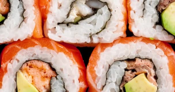 Różnego Rodzaju Kawałków Sushi Ruchu Efekt Suwak — Wideo stockowe