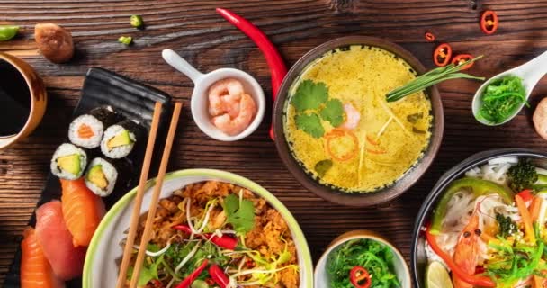 Verschillende Soorten Van Aziatisch Eten Met Animatie Effect — Stockvideo