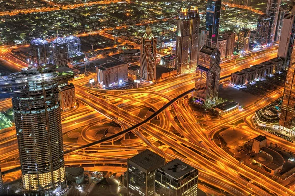 Dubai Naplemente Gyönyörű Kilátás Nyílik Karolysolyomvari Zayed Road Útkereszteződés Szuper — Stock Fotó