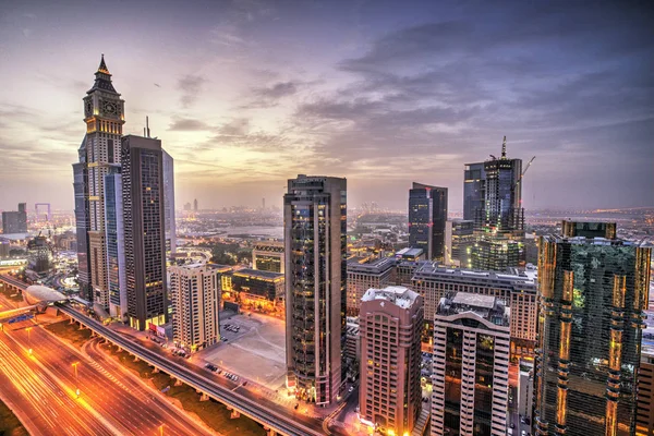 Dubai Vista Panorâmica Pôr Sol Estrada Sheikh Zayed Dubai Super — Fotografia de Stock