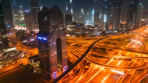 Dubai Uae March 2018 Night Time Lapse Sheikh Zayed Crossroad — Stock Video