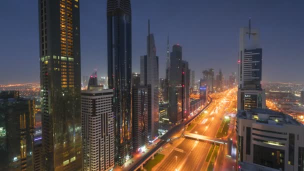 Caducidad Día Noche Del Moderno Centro Dubái Burj Khalifa Fondo — Vídeos de Stock