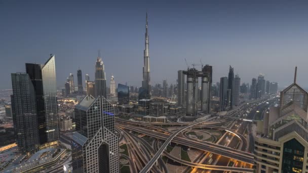 Caducidad Día Noche Del Moderno Centro Dubái Burj Khalifa Fondo — Vídeos de Stock