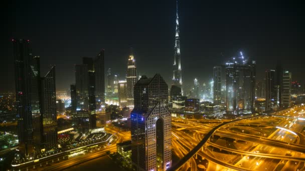 Natt Tid Förfaller Moderna Downtown Dubai Burj Khalifa Bakgrund Flytta — Stockvideo