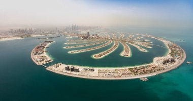 Yapay Palmiye Adası Dubai Hava görünümünü. Panoramik görünüm.