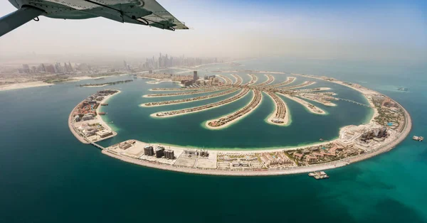 Vista Aerea Dal Finestrino Dell Aereo Isola Artificiale Palme Dubai — Foto Stock