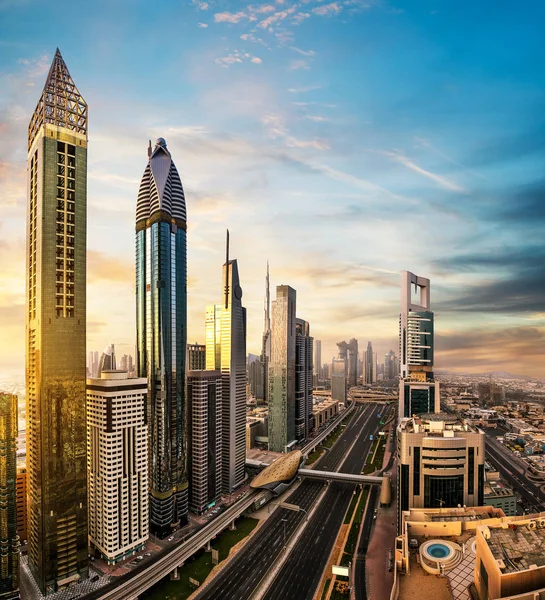 Vista Panorâmica Pôr Sol Dubai Dubai Super Moderna Cidade Dos — Fotografia de Stock