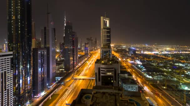 Night Time Lapse Modern Downtown Dubai — Stock Video