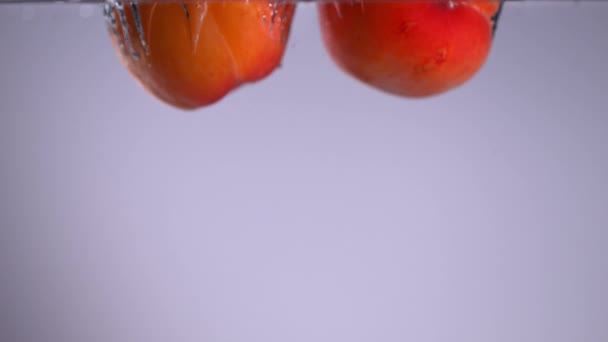 Super Slow Motion Falling Apricots Water Filmed Cinema Slow Motion — Stock Video