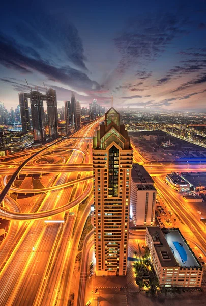 Dubai Sunset Vista Panorâmica Centro Cidade Dubai Super Moderna Cidade — Fotografia de Stock