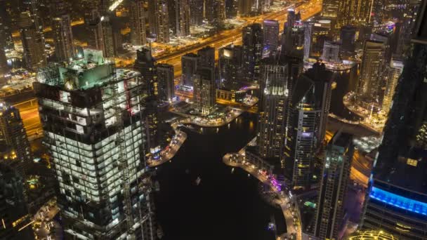 Night Time Lapse Modern Dubai Marina Downtown — Stock Video
