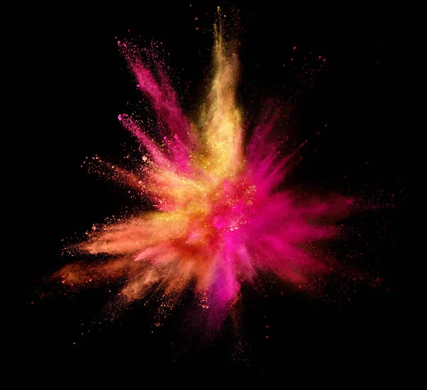 Έκρηξη Από Χρωματισμένη Σκόνη Που Απομονώνονται Μαύρο Φόντο Παγώσει Κίνηση — Φωτογραφία Αρχείου