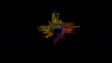 Siyah arka planda izole edilmiş süper yavaş renkli barut patlaması. Yüksek hızlı sinema kamerası, 1000fps.