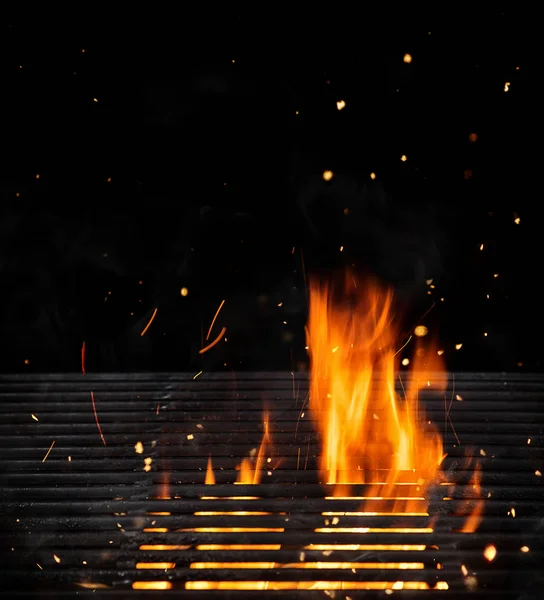 Άδειο Σχάρα Χυτοσίδηρο Και Φλόγες Ιδανικό Για Την Τοποθέτηση Προϊόντων — Φωτογραφία Αρχείου