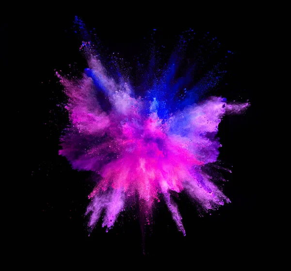 Έκρηξη Από Χρωματισμένη Σκόνη Που Απομονώνονται Μαύρο Φόντο — Φωτογραφία Αρχείου