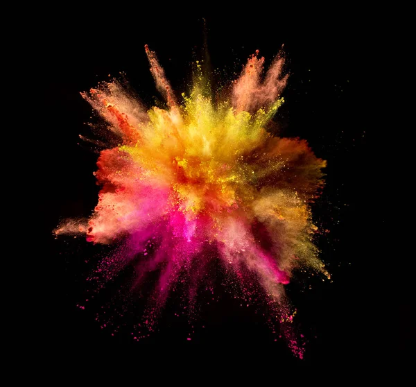 Explosion Coloured Powder Isolated Black Background — Stock Photo, Image