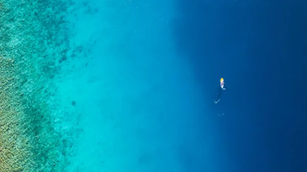 Aerial View Young Man Riding Paddleboard Paddleboarding Modern Way Transportation — Stock Photo, Image