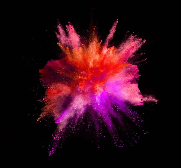 Explosion Färgat Pulver Isolerad Svart Bakgrund — Stockfoto