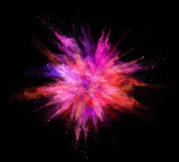Explosion Coloured Powder Isolated Black Background — Stock Photo, Image