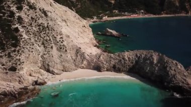 Myrtos kumlu plaj, Kefalonia, Yunanistan hava görünümünü