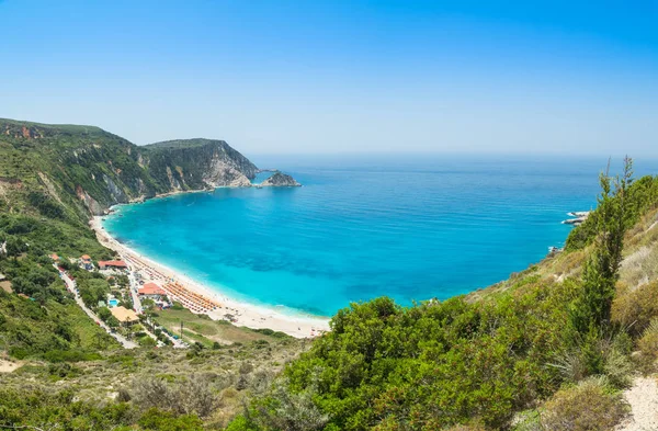 Hermosa Vista Panorámica Playa Myrtos Cefalonia Grecia —  Fotos de Stock