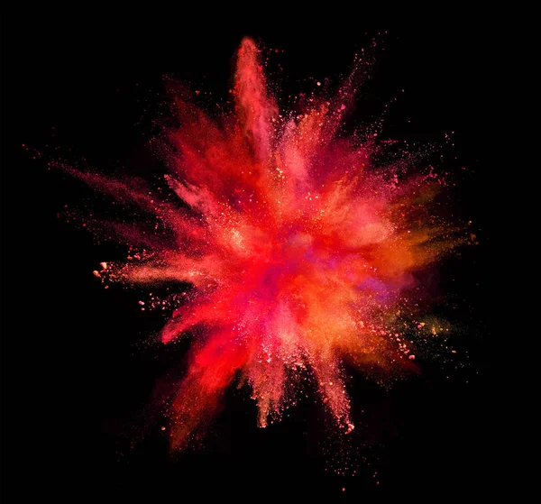 Έκρηξη Από Χρωματισμένη Σκόνη Που Απομονώνονται Μαύρο Φόντο Αφηρημένο Έγχρωμο — Φωτογραφία Αρχείου