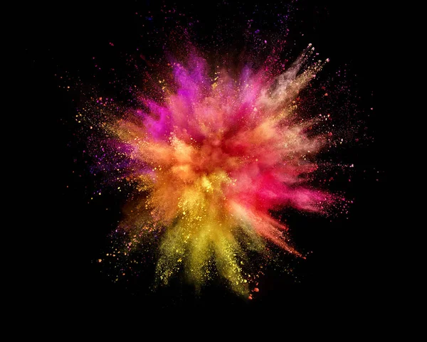 Explosie Van Gekleurd Poeder Geïsoleerd Zwarte Achtergrond Abstract Gekleurde Achtergrond — Stockfoto