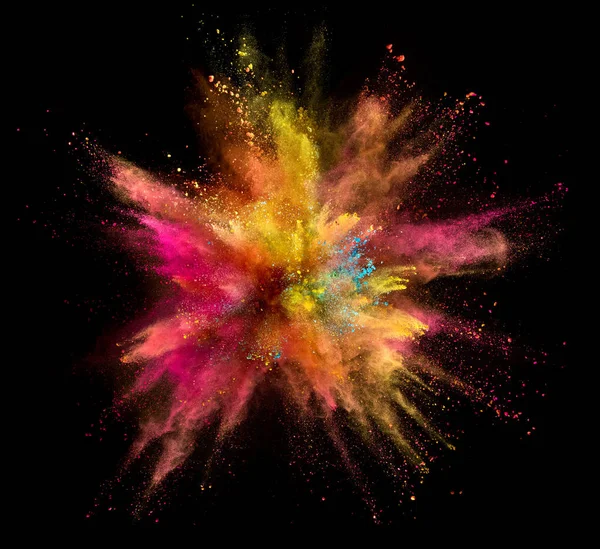 黒の背景に分離された着色された粉の爆発 抽象的な背景の色 — ストック写真