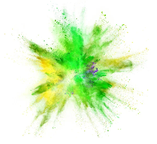 Valkoisella Pohjalla Eristetyn Värillisen Jauheen Räjähdys Abstrakti Värillinen Tausta — kuvapankkivalokuva