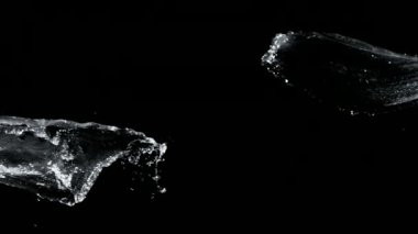 Siyah arka plan üzerine süper ağır çekim su sıçramalarına