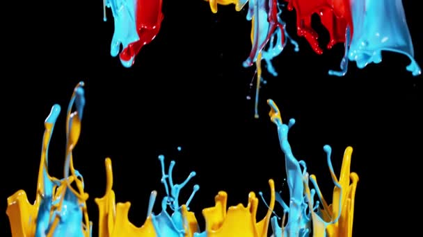 Super Slow Motion Forme Colori Danzanti Isolate Sfondo Nero Girato — Video Stock