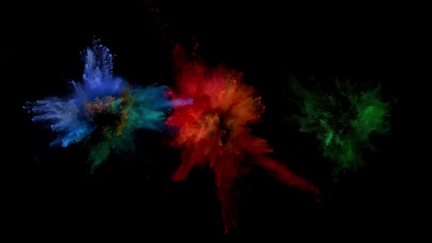 超慢速运动的彩色粉末爆炸隔绝在黑色背景下 用高速摄像机拍摄 每秒1000英尺 — 图库视频影像