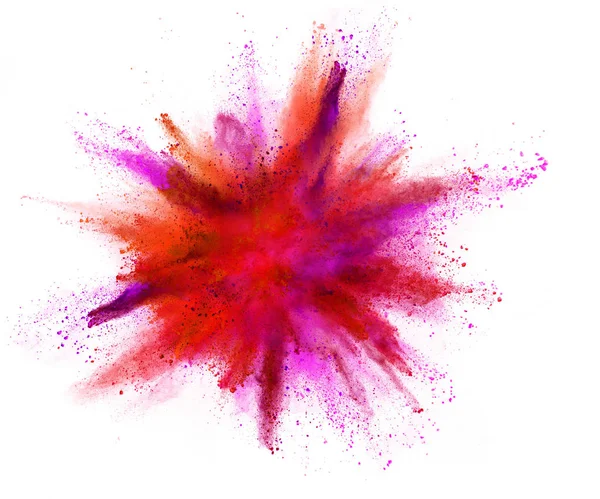 Explosie Van Gekleurd Poeder Geïsoleerd Een Witte Achtergrond Abstract Gekleurde — Stockfoto