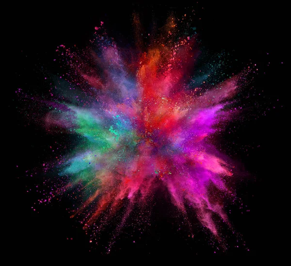Explosie Van Gekleurd Poeder Geïsoleerd Zwarte Achtergrond Abstract Gekleurde Achtergrond — Stockfoto