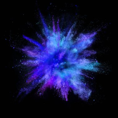Renkli toz siyah arka plan üzerine izole patlama. Arka plan renkli soyut