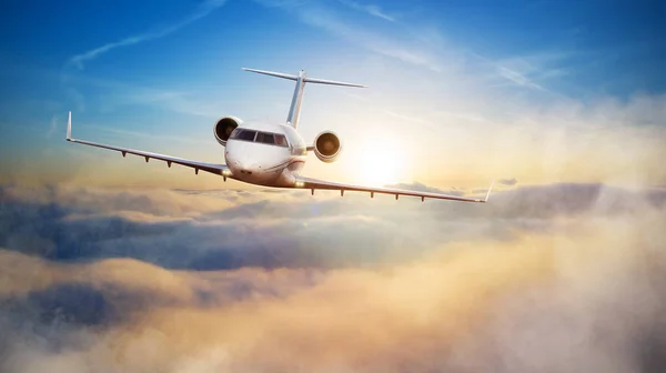 Avión Privado Lujo Volando Por Encima Las Nubes Modo Transporte — Foto de Stock