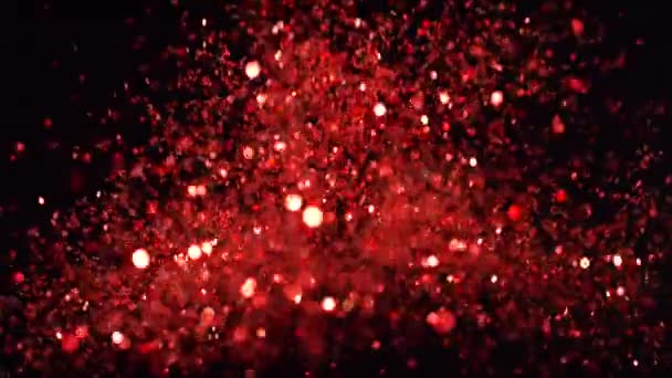 Super Slow Motion Scintillanti Particelle Oro Sfondo Nero Profondità Messa — Video Stock