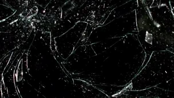 Супер Повільний Рух Розбитого Скла Чорному Тлі Знято Високошвидкісній Кінокамері — стокове відео