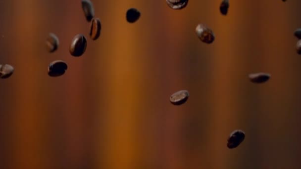 Super Slow Motion Falling Coffee Beans Filmed High Speed Cinema — Stock Video