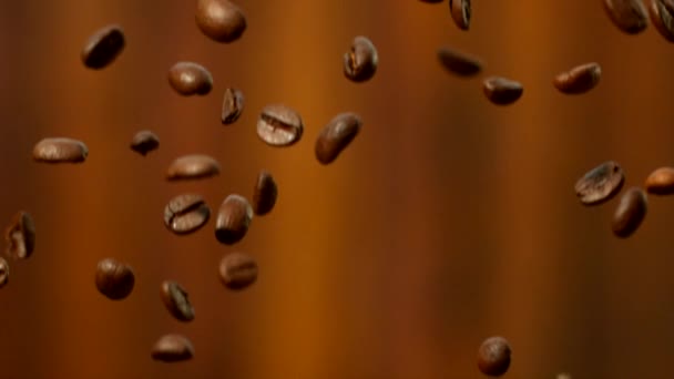 Super Slow Motion Falling Coffee Beans Filmed High Speed Cinema — Stock Video