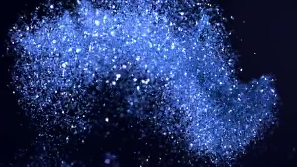 Movimento Super Lento Partículas Azuis Brilhantes Sobre Fundo Preto Profundidade — Vídeo de Stock