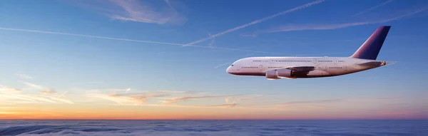 Enorme Avión Comercial Dos Pisos Pasajeros Volando Por Encima Las —  Fotos de Stock