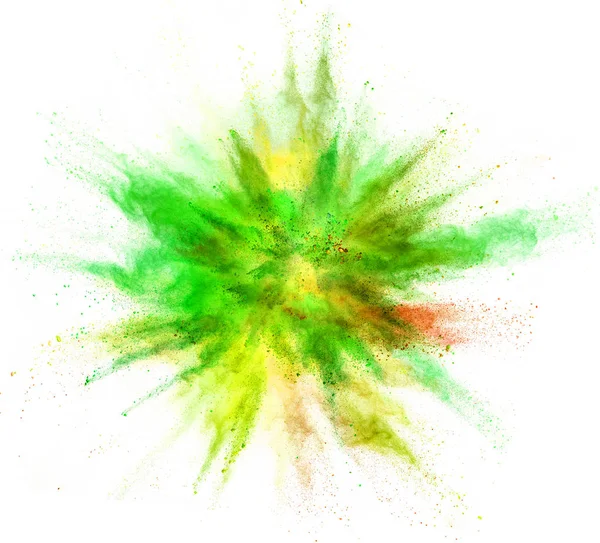 Έκρηξη Από Χρωματισμένη Σκόνη Που Απομονώνονται Λευκό Φόντο Αφηρημένο Έγχρωμο — Φωτογραφία Αρχείου