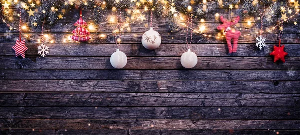 Decorativo Natale Sfondo Rustico Con Tavole Legno Spazio Libero Testo — Foto Stock