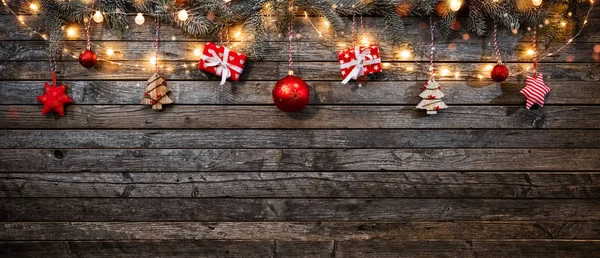 Ahşap Tahtalarla Dekoratif Noel Kırsalları Metin Için Boş Alan — Stok fotoğraf